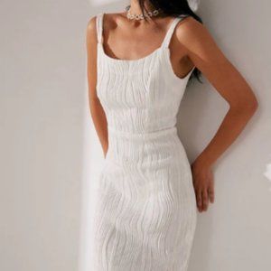 RIHOAS The Water Ripple Textured White Backless Midi Dress, White, S, Never Worn
